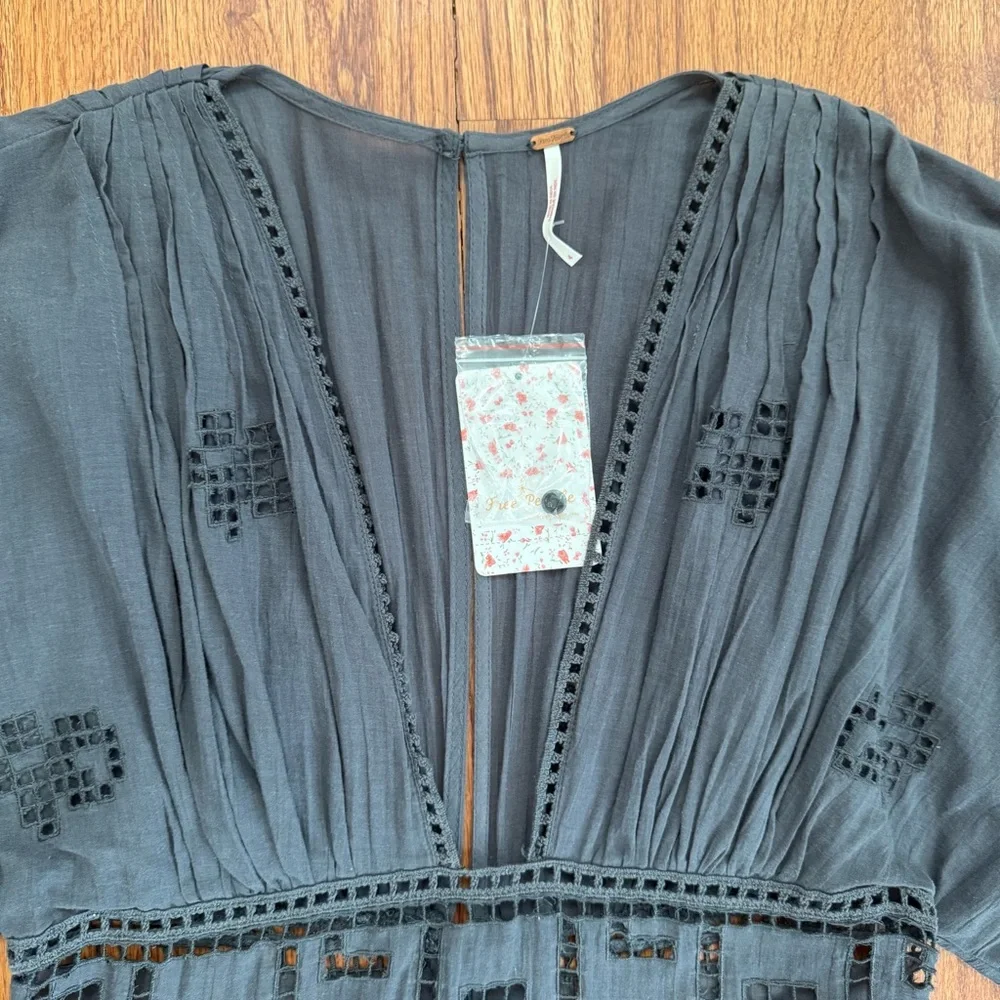 NWT Free People Tea Time Embroidered Dress in Charcoal size 4 - Picture 3 of 16